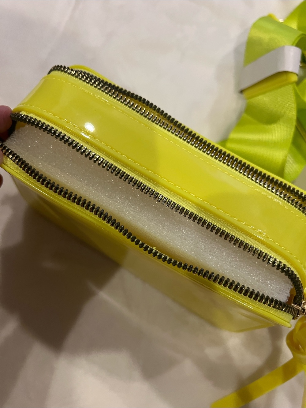 Caleesa Neon Yellow Patent Vegan Crossbody Bag - Picture 8 of 9